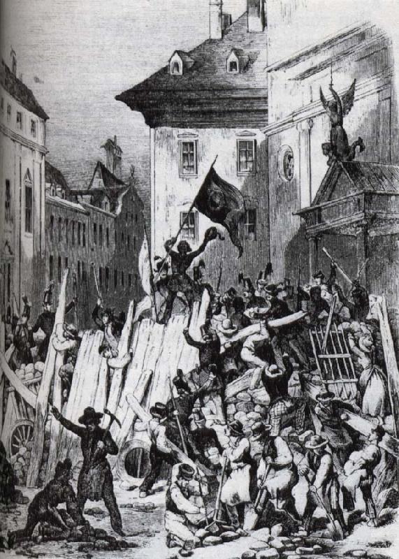 unknow artist i wien utbrot under revolutionsaret 1848 gatustrider i vilka studenterna tog en mycket aktiv del. oil painting picture